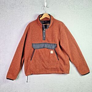 Carhartt Sherpa Fleece Pullover Large Rust Brown Quarter Snap OJ4991 Fall